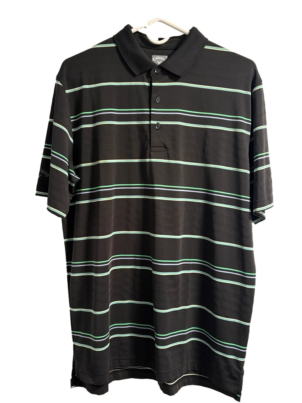 NWOT Callaway Men’s Black Polo with Mint Green Stripes- Medium